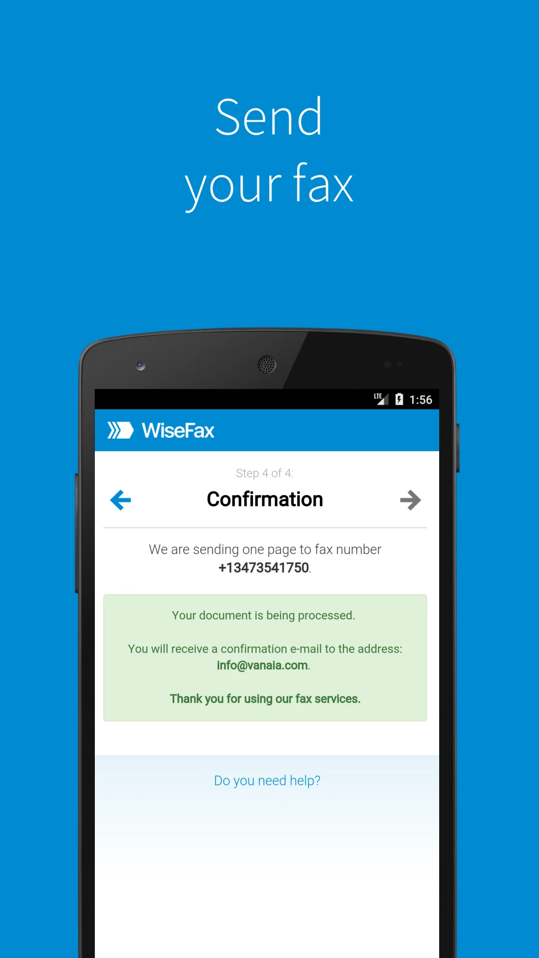 Send fax with WiseFax screenshot